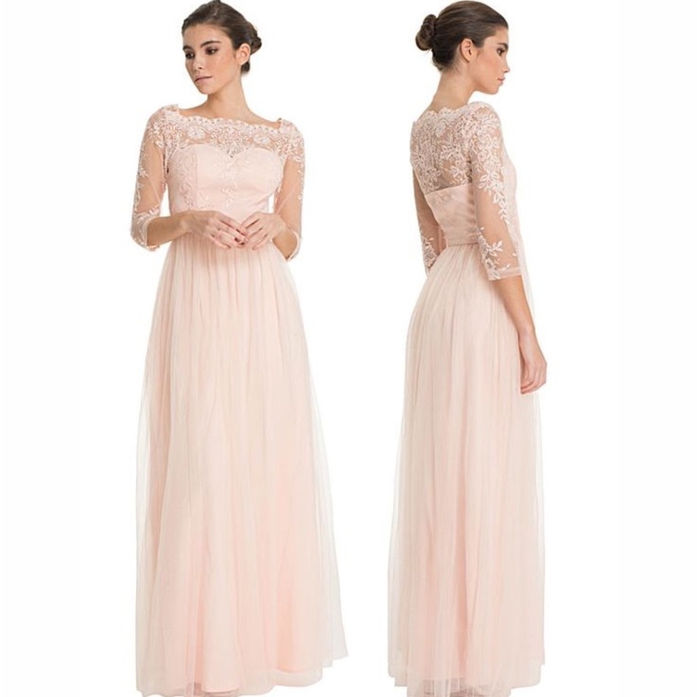 Elegant Pink Lace Gown Chi Chi London Princess Tulle Long Lace Dress